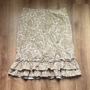 Vintage Y2K Old Navy Tan Floral Skirt with Ruffle Hem Size 10